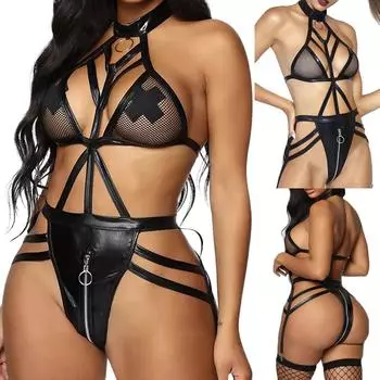 Женский сексуальный интересный тощий кожаный комплект боди L