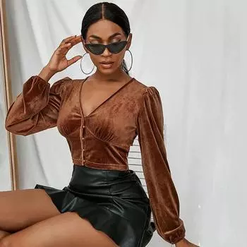 Женский сексуальный кардиган с длинным рукавом, модные футболки Y2K, тонкие футболки XS коричневый