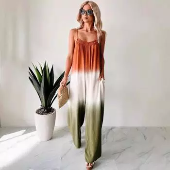 Женский сексуальный комбинезон без бретелек с завышенной талией и принтом тай-дай 4XL оранжевый