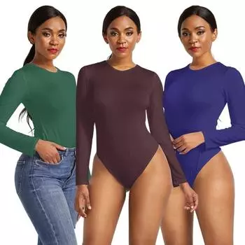 Женский сексуальный комбинезон с длинными рукавами, однотонный мягкий высокоэластичный боди с застежкой-кнопкой и открытым шаговым швом XL