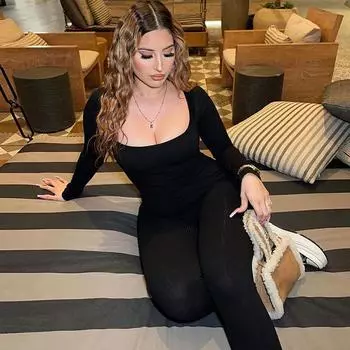 Женский сексуальный комбинезон с открытой спиной и шнуровкой, тонкий женский комбинезон с длинными рукавами S чёрный