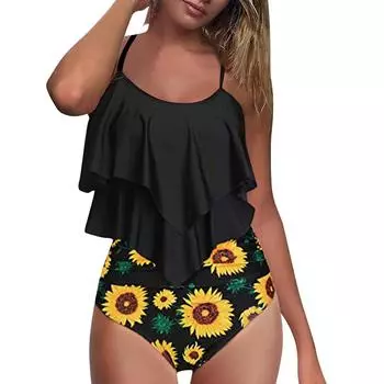 Женский сексуальный комплект бикини с контрастным градиентом и высокой грудью, купальник M жёлтый