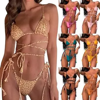 Женский сексуальный комплект бикини с принтом, купальный костюм с пуш-ап, купальник с высокой талией M оранжевый