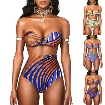 Женский сексуальный комплект бикини с принтом, купальный костюм с пуш-ап, купальник с высокой талией