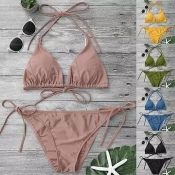 Женский сексуальный комплект бикини с принтом, купальный костюм с пуш-ап, купальник с высокой талией S армия зеленый