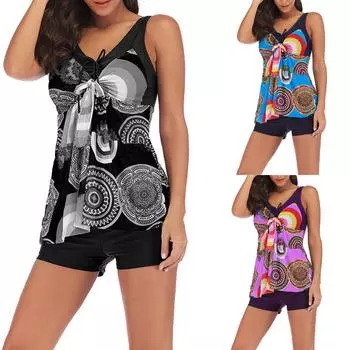 Женский сексуальный комплект бикини с принтом, плиссированный пуш-ап, мягкая сумка, разделенный купальник XXXL чёрный