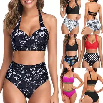 Женский сексуальный комплект бикини с высокой талией и V-образным вырезом Красного Креста, пляжная одежда больших размеров XL