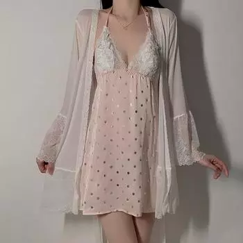 Женский сексуальный комплект нижнего белья эротический кружевной бюстгальтер с открытой спиной на подтяжках ночная рубашка порно сетка перспектива завязка внешний халат сексуальные костюмы one size