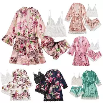 Женский сексуальный комплект нижнего белья с подвязками из 3 предметов, халаты, кружевное боди, нижнее белье с глубоким V-образным вырезом L