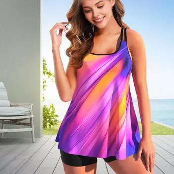 Женский сексуальный комплект танкини больших размеров, 2 шт./компл., топы на бретельках с цветочным принтом, узкие плавки, комплект, быстросохнущий купальный костюм M зелёный