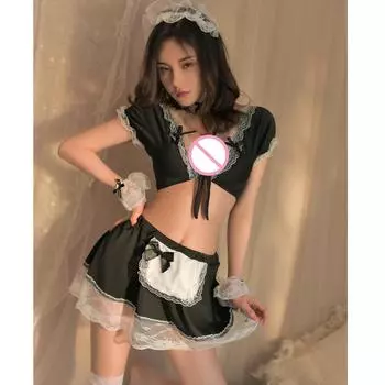 Женский сексуальный костюм для косплея, горячая экзотическая мини-юбка, наряд с кружевной отделкой, костюм горничной, костюм медсестры, комплект нижнего белья, платье с открытой спиной S