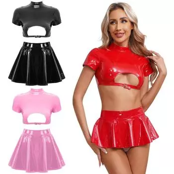 Женский сексуальный кожаный мини-юбка для ночного клуба, танцевального шоу на пилоне, праздничное платье Rave, вечерние карнавальные карнавальные костюмы S
