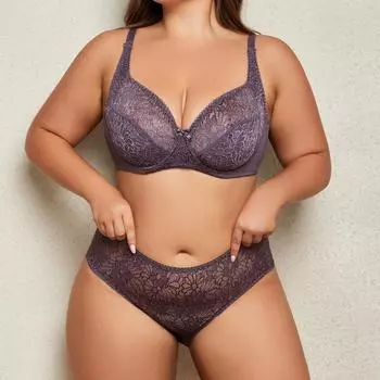 Женский сексуальный кружевной бюстгальтер на косточках и комплект трусиков без подкладки, комплект нижнего белья больших размеров из дышащего бюстгальтера и трусиков 85C-100C Нижнее белье 90C белый