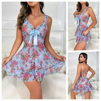 Женский сексуальный кружевной бюстгальтер на бретельках, трусики, сетчатый кружевной кулон с бабочкой, разделенный сексуальный костюм из четырех предметов L синий