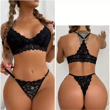 Женский сексуальный кружевной бюстгальтер на бретельках, трусики, сетчатый кружевной кулон с бабочкой, разделенный сексуальный костюм из четырех предметов L