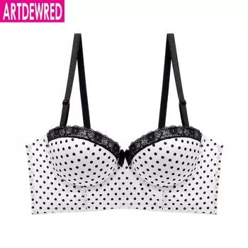 Женский сексуальный кружевной бюстгальтер с эффектом пуш-ап, женское нижнее белье, скорректированный в горошек, бюстгальтер без косточек 34B чёрный