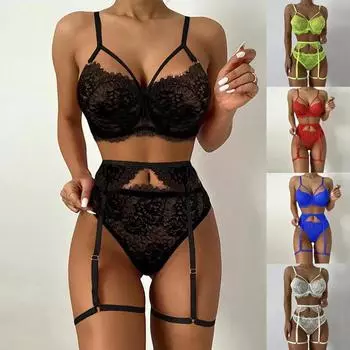 Женский сексуальный кружевной дышащий пояс с петлей для ног, перспективный бюстгальтер и костюм-тройка с брюками L