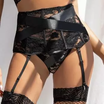 Женский сексуальный кружевной комплект из двух частей с подвязками XXXL