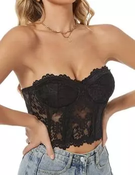 Женский сексуальный кружевной удлиненный бюстгальтер на косточках XS чёрный