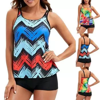 Женский сексуальный купальник-бикини, эластичный сексуальный купальник из двух частей с принтом XXL разноцветный