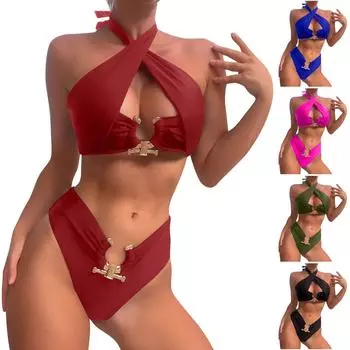 Женский сексуальный купальник бикини с открытой спиной и высокой талией L чёрный