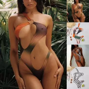 Женский сексуальный купальник бикини с открытой спиной и интегрированным принтом M