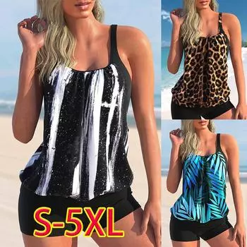 Женский сексуальный купальник большого размера с цветочным принтом, женский летний комплект из двух предметов, танкини, модный монокини, пляжная одежда, банный костюм 2XL чёрный