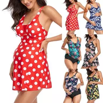 Женский сексуальный купальник из 2 предметов с принтом для беременных, сексуальный бикини с разрезом и высокой талией XXL красный