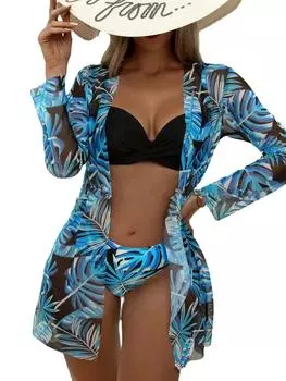 Женский сексуальный купальник из 3 предметов бикини S синий