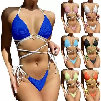 Женский сексуальный купальник из двух частей с металлической пряжкой в форме сердца, бикини с высокой талией, купальный костюм для женщин M белый