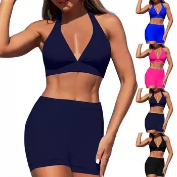 Женский сексуальный купальник из двух частей, бикини, купальник с бретельками сзади и стальной скобой для груди L чёрный