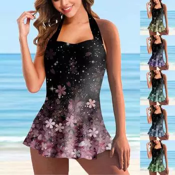 Женский сексуальный купальник, модный купальник бикини с принтом на шее и ремешком XXXXL синий