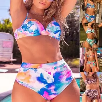 Женский сексуальный купальник с ботаническим принтом Tie-Dye, купальник Tie-Dye XL оранжевый