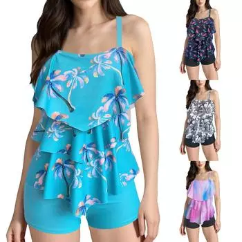 Женский сексуальный купальник с подтяжками и напечатанным раздельным купальником M розовый