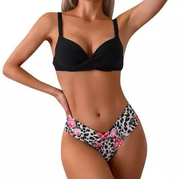 Женский сексуальный купальник с разделенным телом, сплошной цветной купальник с бантом и высокой талией, состоящий из двух частей L чёрный