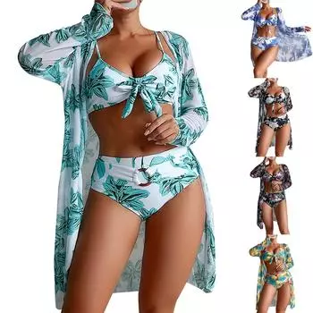 Женский сексуальный купальник с разрезом и длинной юбкой (3 шт.) L чёрный