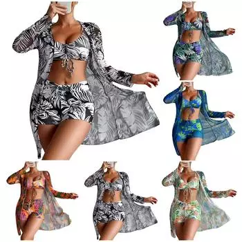 Женский сексуальный купальник с разрезом и длинной юбкой (3 шт.) XL чёрный