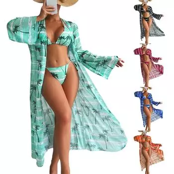 Женский сексуальный купальник с разрезом и длинной юбкой (3 шт.) L чёрный