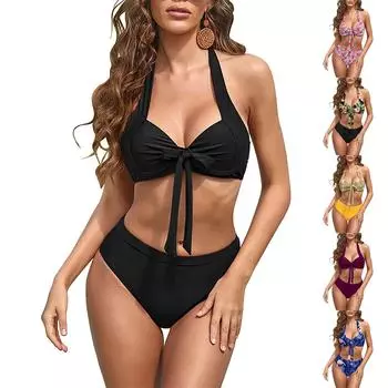 Женский сексуальный купальник с тонкими бретелями и разрезом на шее (Набор из двух частей) S винный