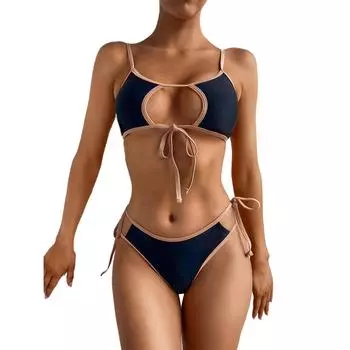 Женский сексуальный купальник со шнуровкой и вырезом, комплект бикини с разрезом S хаки