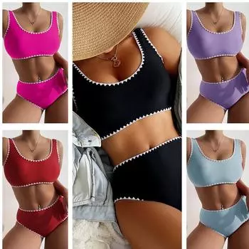 Женский сексуальный купальник, свободный купальник, комплект из двух частей, пляжное бикини S чёрный