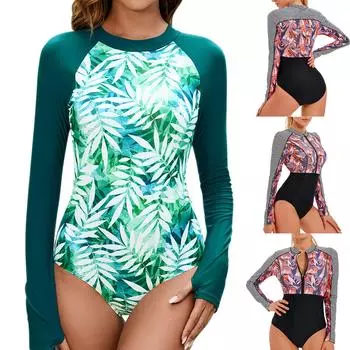 Женский сексуальный купальный комплект, купальник соответствующего цвета, купальник на молнии с длинными рукавами, сетчатый купальник для похудения L чёрный