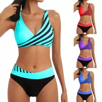 Женский сексуальный купальный костюм бикини с разделенным принтом и подушечками для бюстгальтера и без стального бюстгальтера L фиолетовый