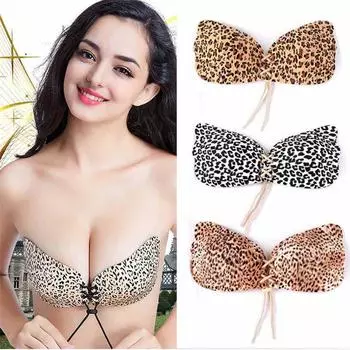 Женский сексуальный леопардовый силиконовый пуш-ап без бретелек невидимый наклеивающийся бюстгальтер с открытой спиной Nubra B светло-коричневого