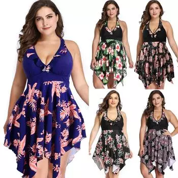 Женский сексуальный модный цельный купальник с v-образным вырезом и принтом XXXL чёрный