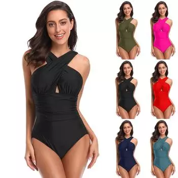 Женский сексуальный модный цельный купальник с v-образным вырезом M чёрный