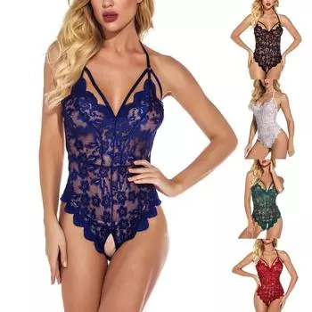 Женский сексуальный модный интересный обтягивающий кружевной комбинезон с полым галстуком L