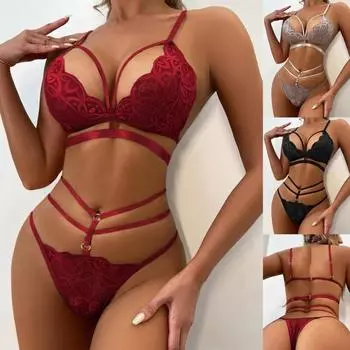 Женский сексуальный модный интересный плотный кружевной полый галстук, милый комплект нижнего белья из двух предметов L