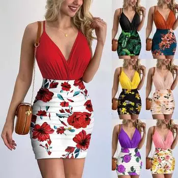 Женский сексуальный модный комбинезон на бретельках с модным юбкой с принтом XL красный