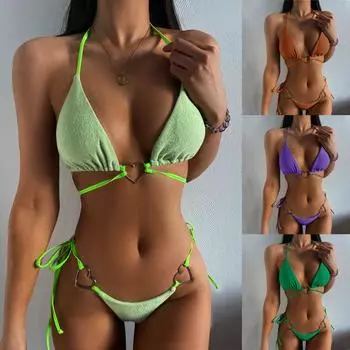 Женский сексуальный модный купальник из двух частей с принтом тай-дай, бикини M армия зеленый